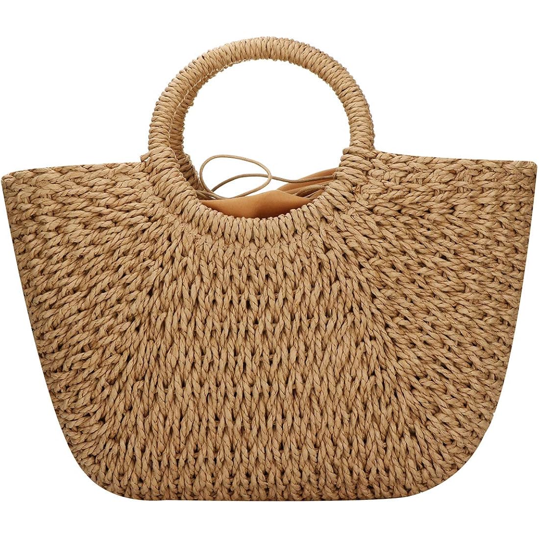 Yyw Straw Bags For Women,Hand-Woven Straw Large Bag Round Handle Ring Tote Retro Summer Beach Rattan Bag