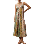 Women'S Boho Print Dress Sleeveless Backless Halter High Waist A Line Vacation Beach Long Dress
