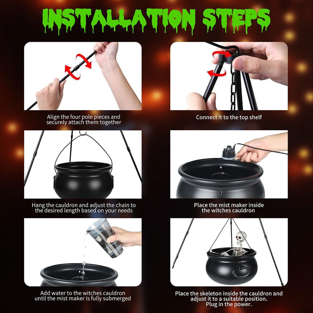 Halloween Decorations Outdoor - Large Witches Cauldron On Tripod With Cauldron Diffuserr And Big Skeleton - Black Plastic Cauldron Halloween Decor For Outside Yard Lawn Home Porch Door