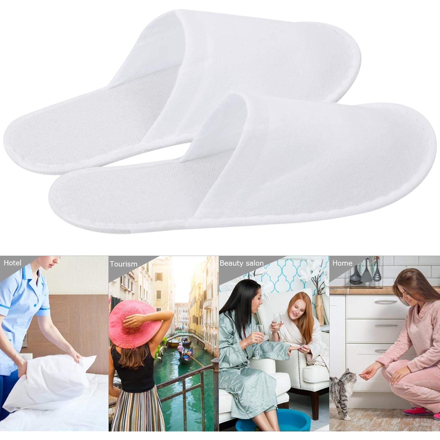 24 Pairs Spa Slippers Flip Flops Disposable Slippers for Hotel Guests Women Men Closed Toe Super Comfort White