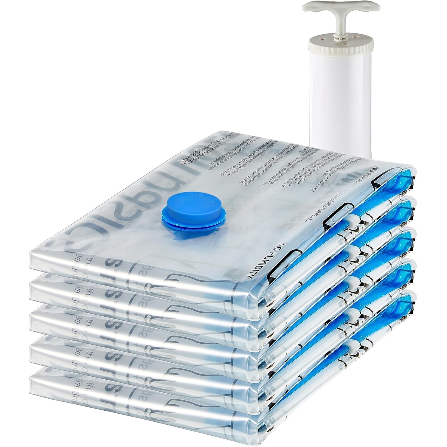Amazon Basics Vacuum Storage Bags, Compression Space Saving For Clothes And Linens, Reusable With Hand Pump, Large, Clear, 5-Pack