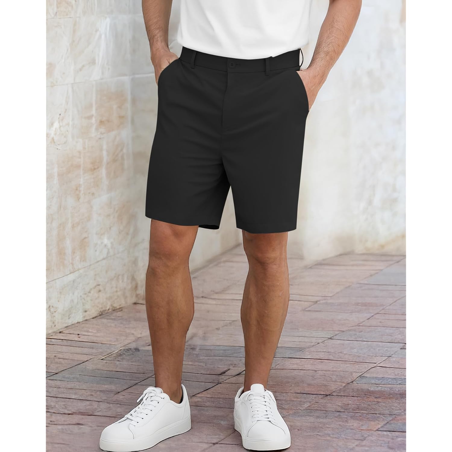 Nitagut Men'S Lightweight Casual Shorts 7" Golf Summer Shorts Breathable Stretch Work Flat Front Shorts With Multi-Pocket