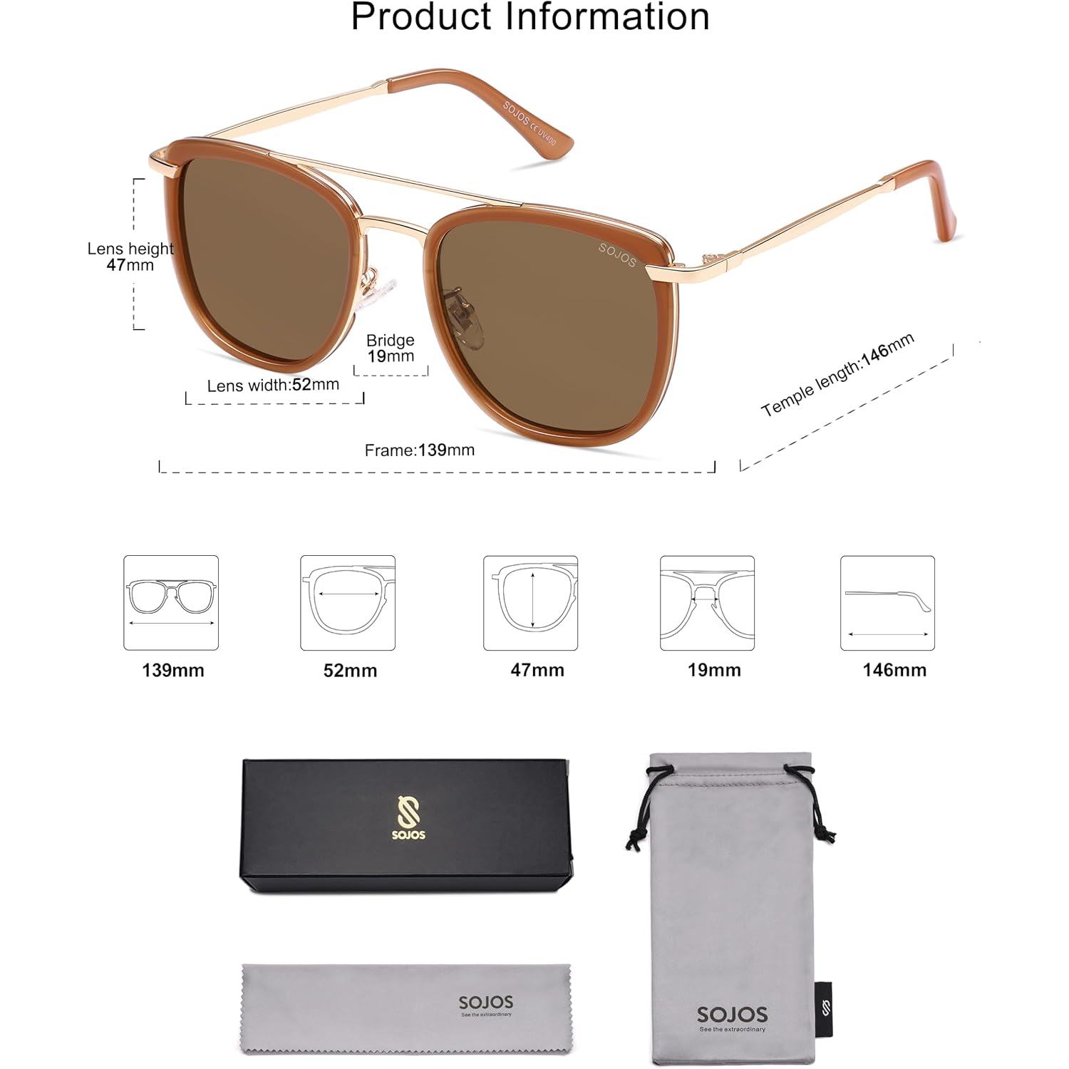 Sojos Retro Aviator Square Polarized Sunglasses For Women Men,Vintage Women'S Sun Glasses Shades Uv400 Sj2180