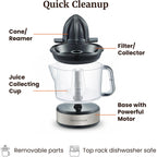 Elite Gourmet ETS623 BPA-Free 40-Watt Electric Citrus Juicer, Compact, Large Volume, Pulp Control, Oranges, Lemons, Limes, Grapefruits with Easy Pour Spout, 24oz, Black/Stainless Steel
