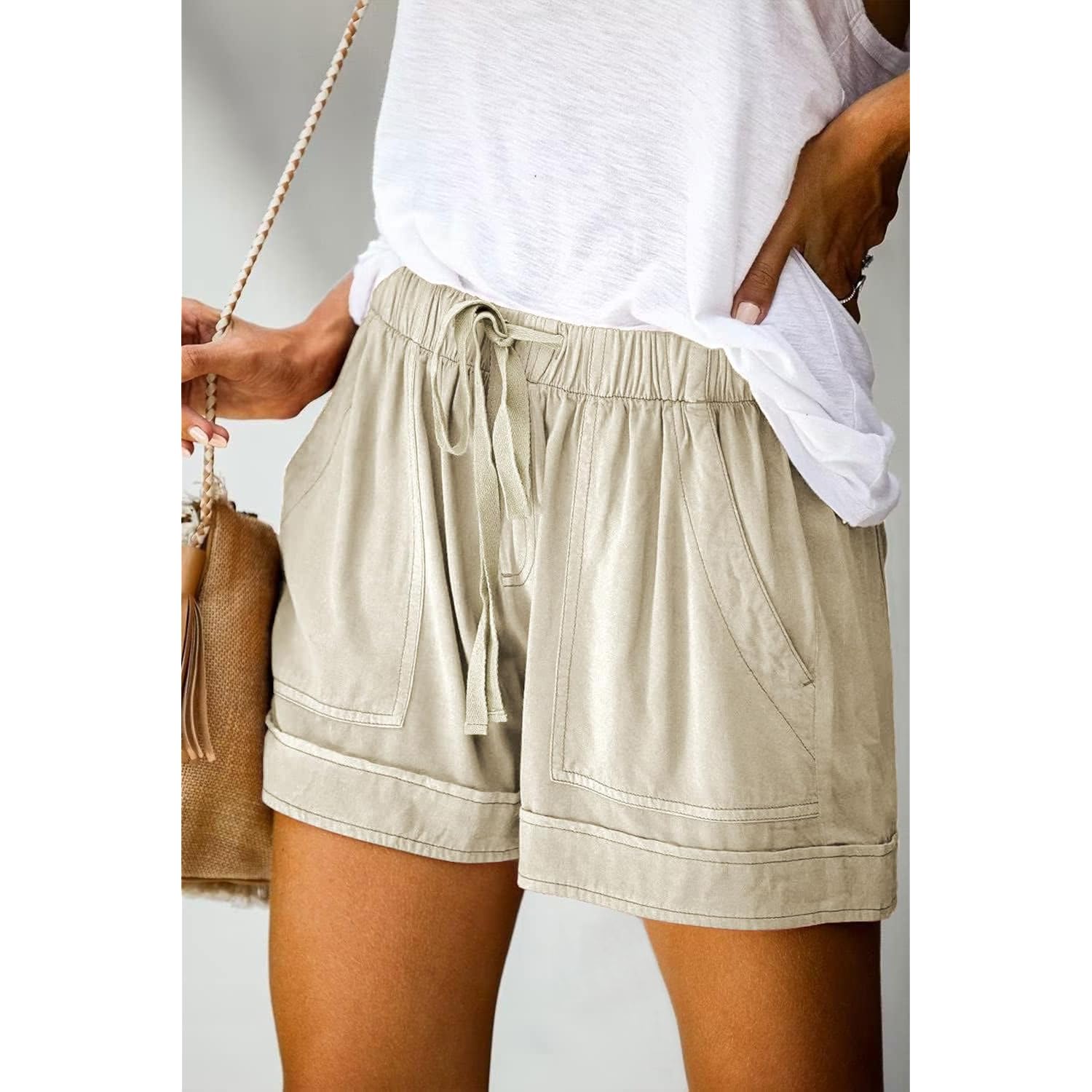 Womens Drawstring Shorts Summer Elastic Waist Casual Lightweight with Pockets