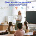 12" Silent Teaching Wall Clock With Lcd Date Weekday Temperature Display – Tempered Glass, Non-Ticking Battery Operated Learning Clock For Kids Room, Classroom, Home Decor