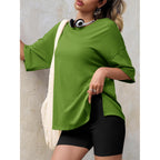 Tankaneo Womens Polka Dot Oversized Tshirts Summer Casual Short Sleeve Crew Neck T Shirt Loose Fit Side Slit Tee Tops