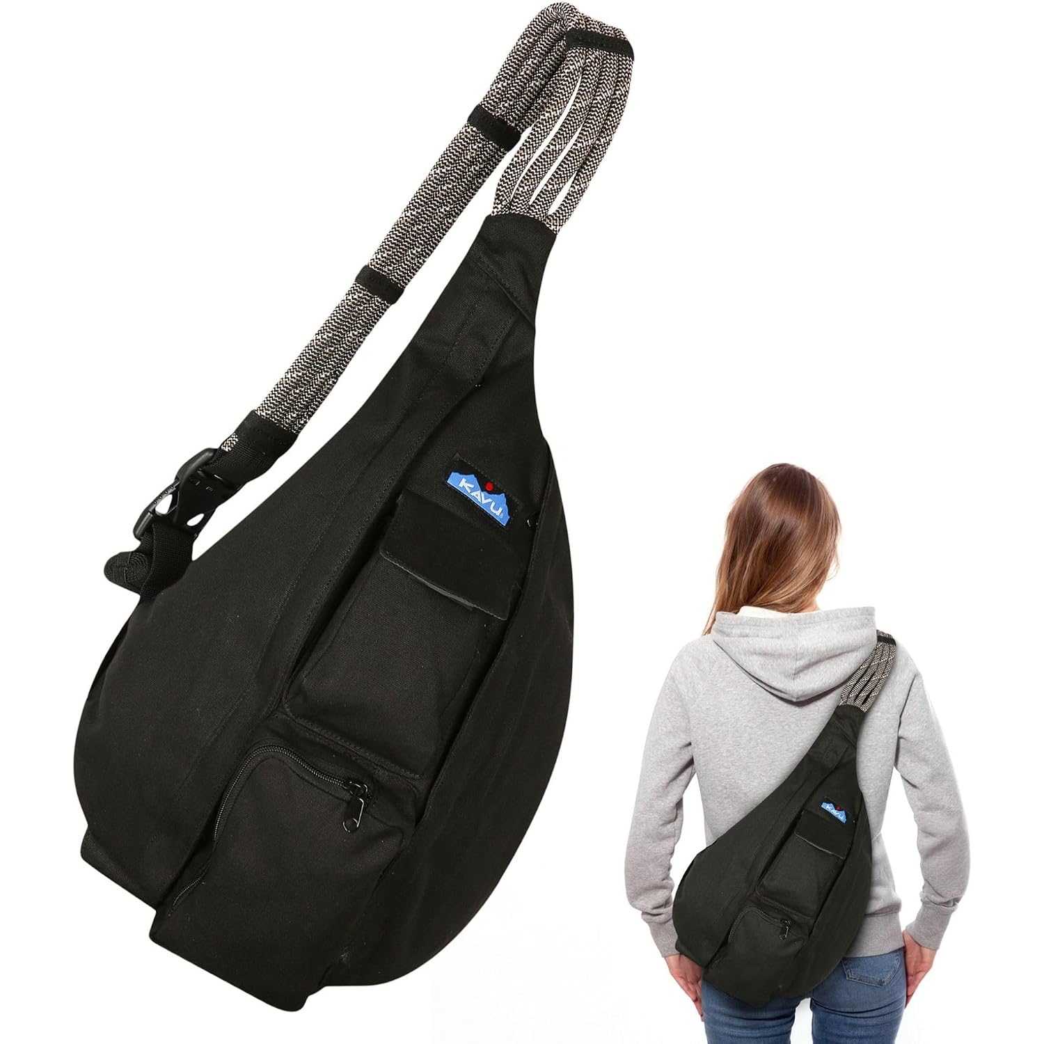 Kavu Rope Sling Bag - Large Crossbody Bags For Women & Men | Hands Free, Cross Body For Travel, Hiking & Everyday Carry, With Padded Back, Adjustable Rope Strap & Cotton Canvas