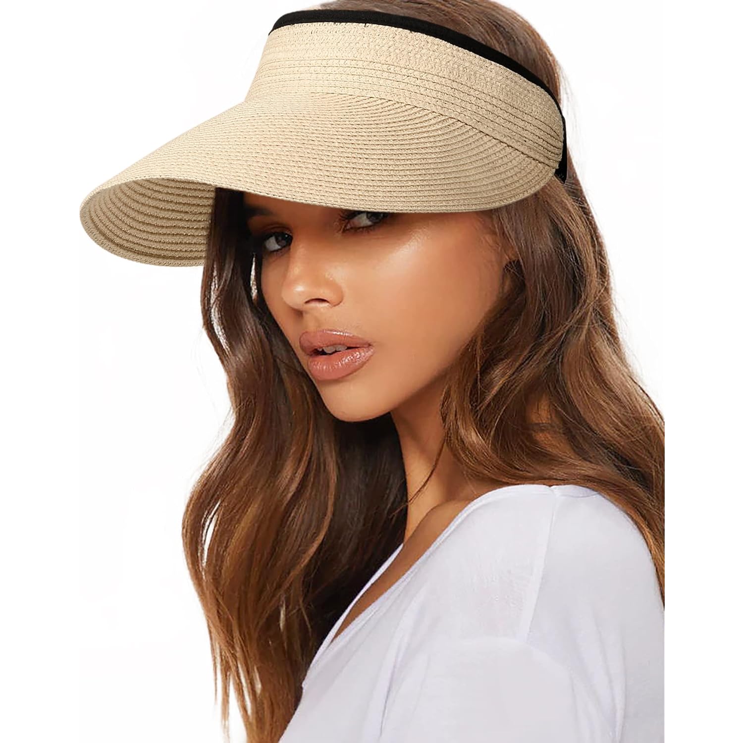 FURTALK Womens Sun Visor Hat Straw Sun Visors for Women Summer Packable Ponytail Beach Hats for Women Travel UPF 80+