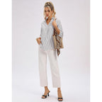 Lomon 3/4 Length Sleeve Womens Tops Dressy V Neck Collared Shirts Trendy Business Casual Work Blouses Vacation Outfits 2026