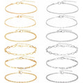 12pcs Gold/Silver Ankle Bracelets for Women Layered Waterproof 14k Cuban Link Chain Anklets Set Adjustable Dainty Summer Beach Gold Accessories Boho Bracelet Jewelry