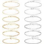 12pcs Gold/Silver Ankle Bracelets for Women Layered Waterproof 14k Cuban Link Chain Anklets Set Adjustable Dainty Summer Beach Gold Accessories Boho Bracelet Jewelry