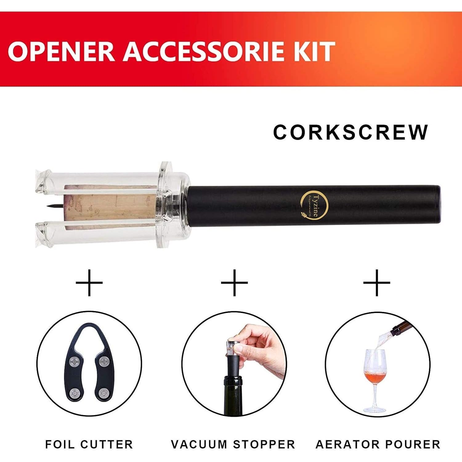 Air Pressure Pump Bottle Opener With Foil Cutter,Aerator Pourer,Vacuum Stopper(4Pcs),Simple Cork Remover,Efficient Corkscrew Bottle Opener,Great For Wine Lovers,Perfect Wine Gift.