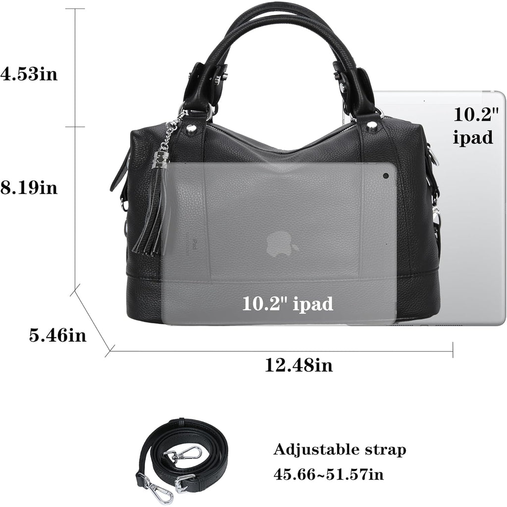 HESHE Womens Genuine Leather Purse Satchel Tote Bags Ladies Real Leather Bags Crossbody Handbags