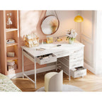 Odk Computer Desk With 6 Drawers, 40 Inch Small Desk With Storage, Reversible Desk For Home Office, Work Study Table For Bedroom, White