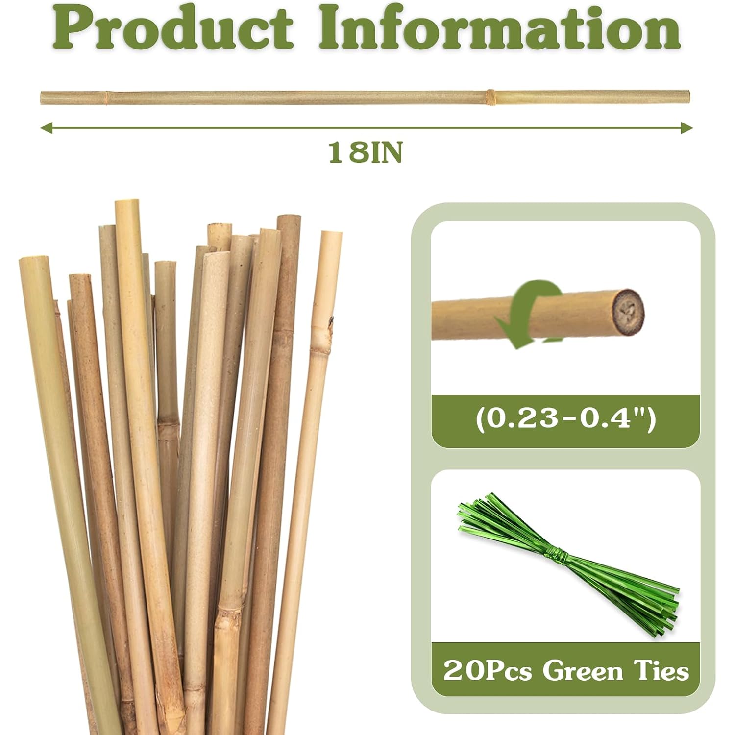 Plant Stakes 18Inch, 20Pcs Natural Bamboo Sticks Garden Stakes, Hainanstry Plant Support Stakes For Indoor & Outdoor Plants, Orchid Tomato Vegetable Stakes For Garden
