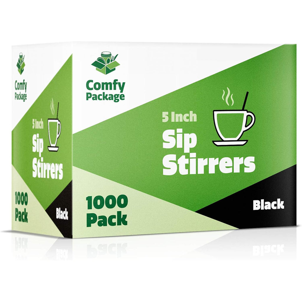 Comfy Package [1000 Count] 5 Inch Coffee & Cocktail Stirrers/Straws Disposable Plastic Sip Stir Swizzle Sticks - Black