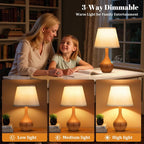 Touch Table Lamp For Bedroom, 3-Way Dimmable Small Bedside Lamps For Night Stands With Wires, Wood-Paint Desk Lamp For Kids Room, Office, Living Room, End Table(Led Bulb Included)