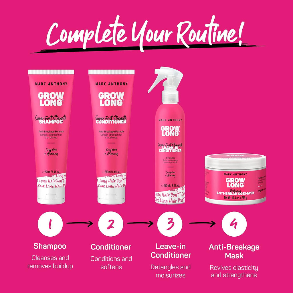 Marc Anthony Shampoo And Conditioner Gift Set, Grow Long Biotin - Anti-Frizz Deep Conditioner For Split Ends & Breakage - Vitamin E, Caffeine & Ginseng For Curly, Dry & Damaged Hair