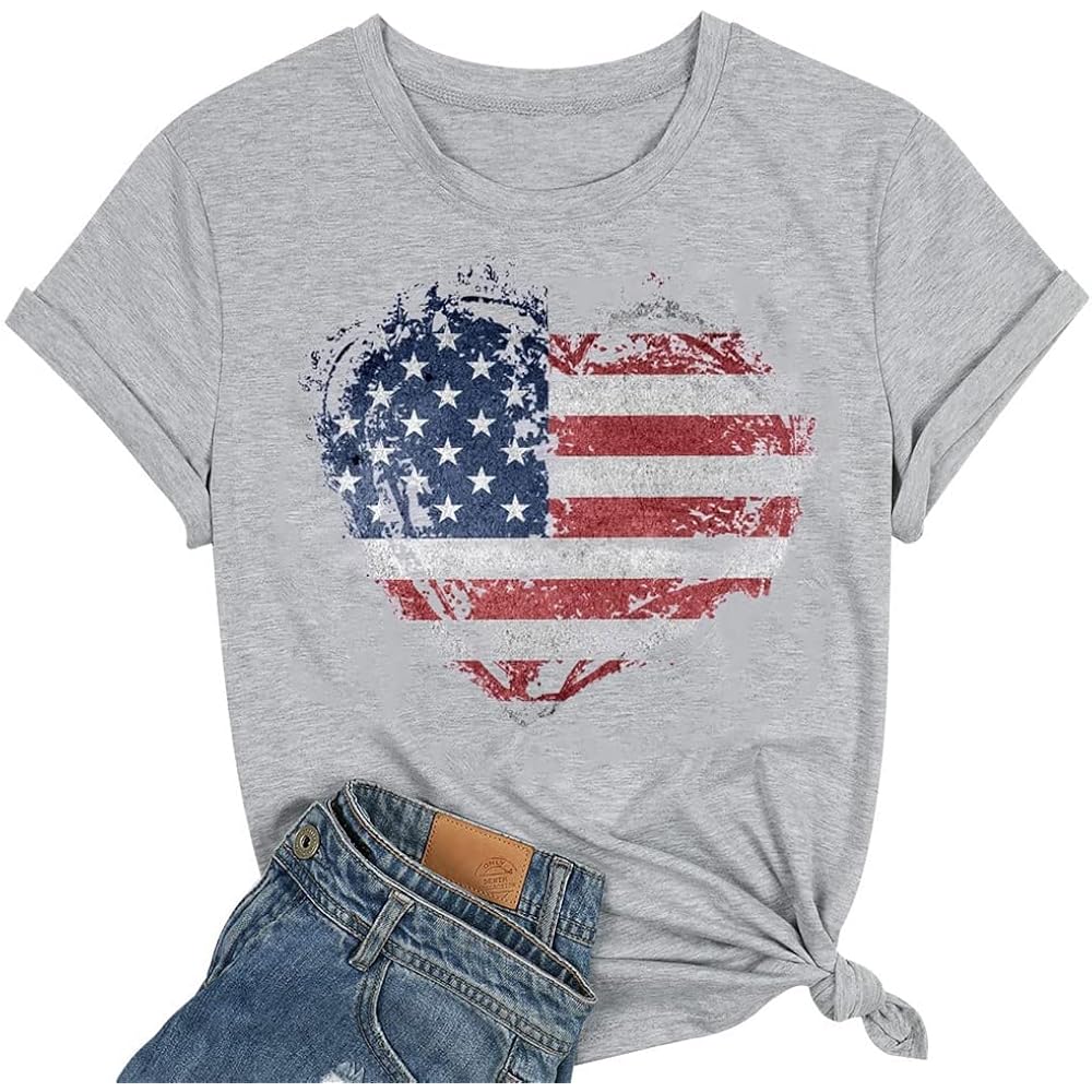 Ovazly Women American Flag Shirts USA Flag Stars Stripes Graphic Blouse Patriotic Shirt 4th of July T Shirt Summer Tops Tee