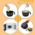 Layron Large Ramen Bowl, Ramen Noodle Bowls Microwavable 45 Oz, Ramen Cooker, Microwave Pasta Cooker, Ramen Bowl Microwave Gift For College Male Female Dorm Room (Black)