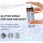 Hair and Body Glitter Spray, 1PC Glint-Rainbow Glitter Hairspray Dry Powder Makeup for Clothes, Festival Rave Loose Sparkle Powder,Holographic Ultra Fine Glitters for 4th of July Accessories