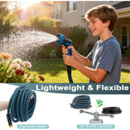Garden Hose 50Ft, Non-Expanding Water Hose Ultra Lightweight, Kink-Free Flexible Hose With 10-Pattern Nozzle, Durable & Abrasion Resistant Outdoor Hose For Yard, Lawn, Marine, Rv, And Car Wash (50 Ft)
