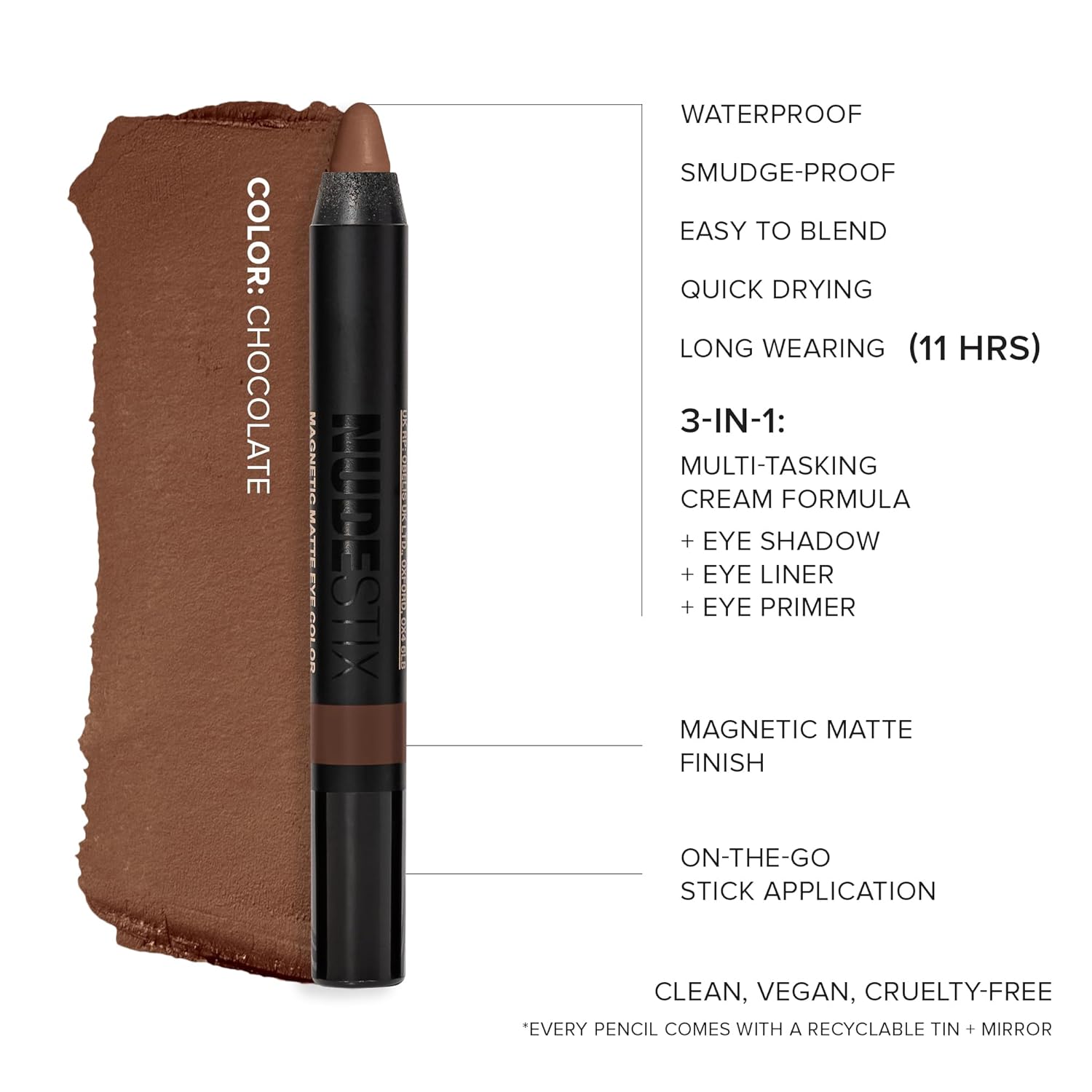 Nudestix Magnetic Matte Eye Color – 3-in-1 Long-Wear Cream Eyeshadow Pencil, Eyeliner & Primer | Waterproof, Budge-Proof Matte Finish | Vegan & Cruelty-Free Eye Makeup