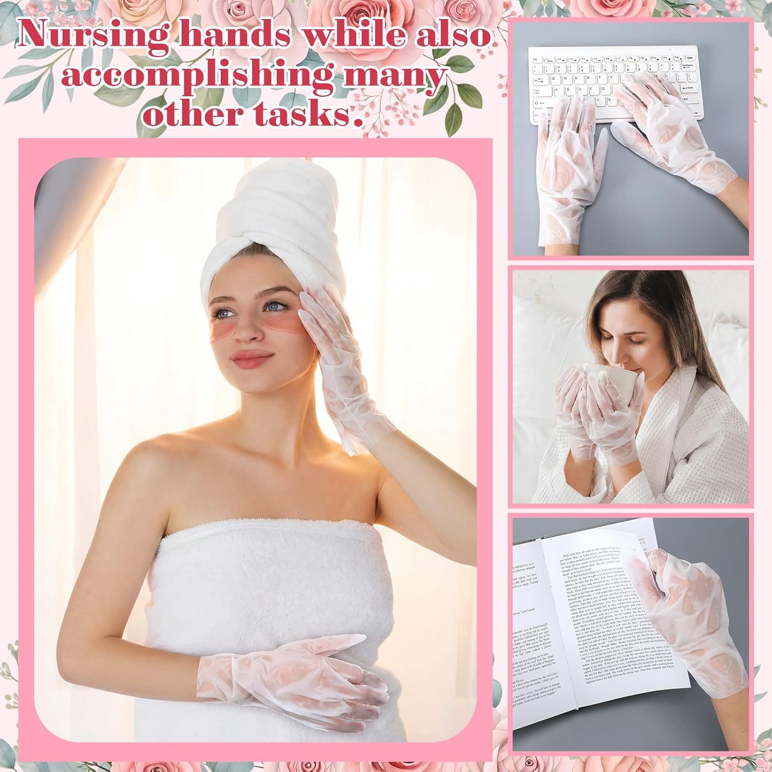 Loopeer 12 Pcs Christian Hand Mask Christian Gifts for Women Bible Verse Gloves for Skin Dry Hydrating Hand Masks Moisturizer Rose Gloves for Mom Grandma Church Prayers Coworker