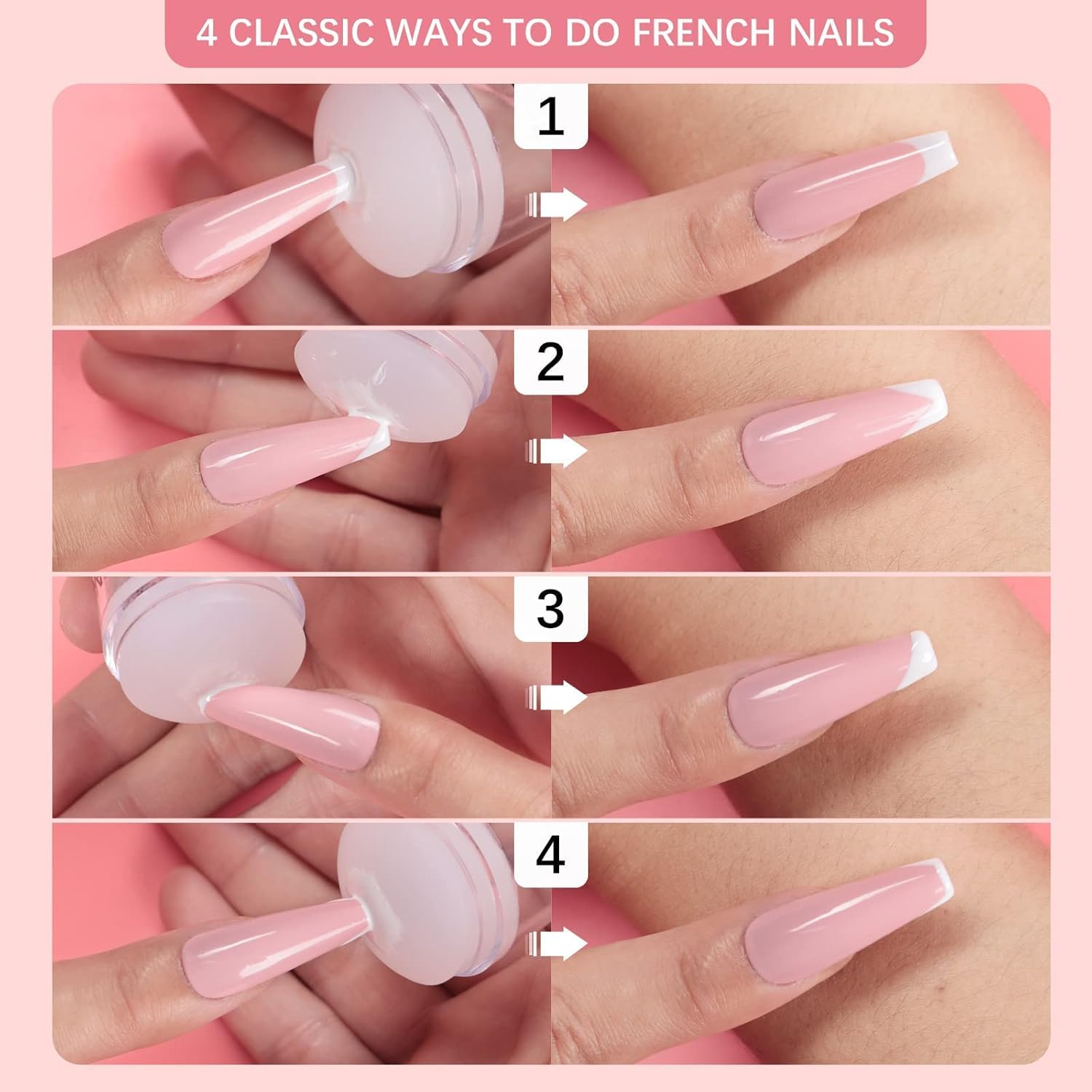 BTArtbox French Nail Stamper - French Tip Nail Tools with Nail Scraper and Replaceable Stamper Head, 100-Time Using Silicone Nail Stamper Kit for Gel Nail Polish DIY Nail Art Tools