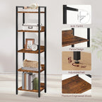 Mahancris Bookshelf, 5-Tier Bookcase, Standing Book Shelf For Small Space, Storage Shelf Organizer, For Living Room, Bedroom, Study, Balcony, Rustic Brown And Black Bkhr5501