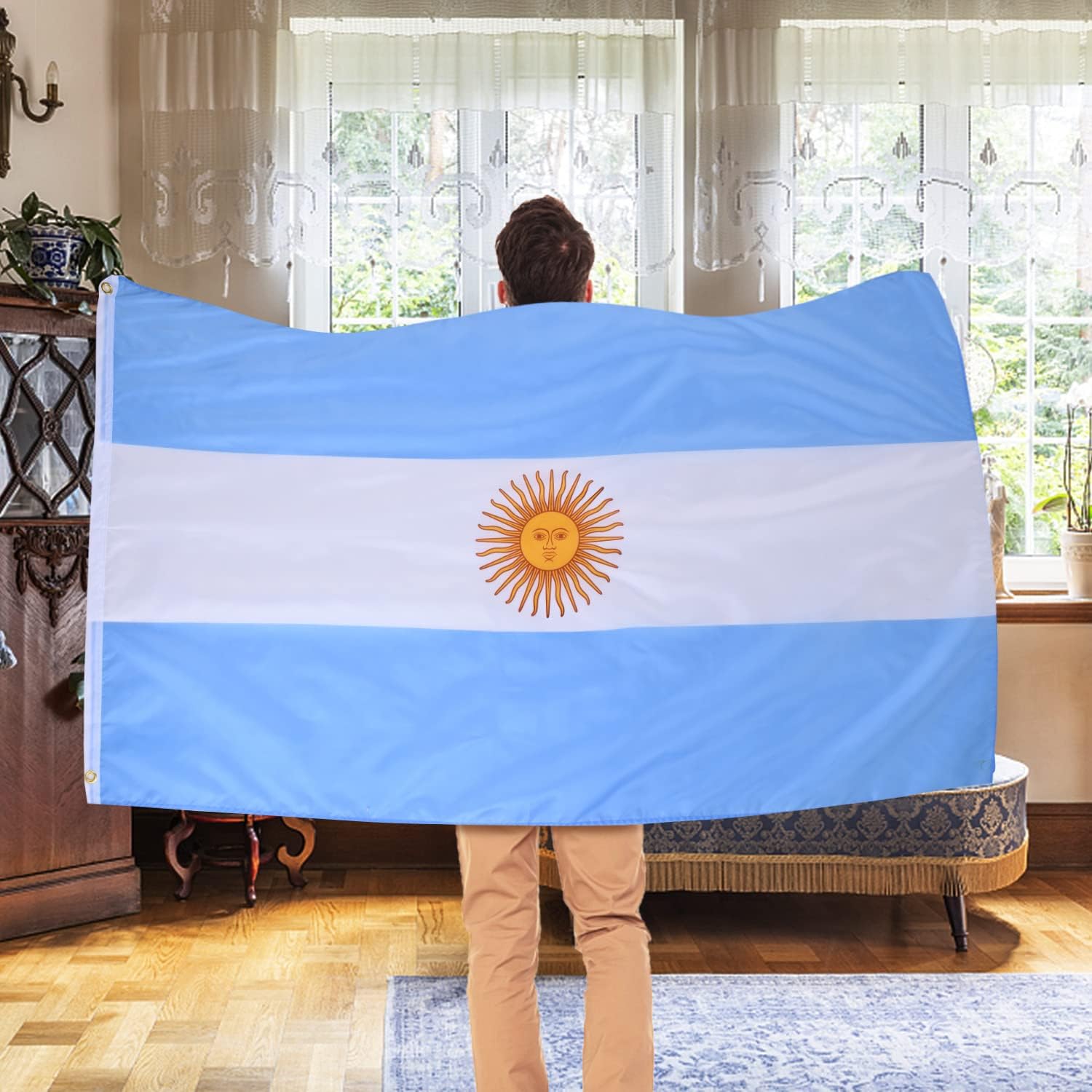 Ahfulife Argentine Flag 3X5 Ft, Large Argentina National Flags For Outside - Double Side With Brass Eyelets For Argentine Party Decorations, Soccer Party Bar Garden Decoration Indoor Outdoor