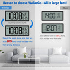 14.5'' Large Digital Wall Clock Battery Operated With Jumbo Numbers, Temperature And Date - Easy To Read And Set, Auto Dst