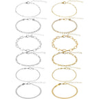Tyqour 12PCS Ankle Bracelets for Women 9.25 In Anklets for Women Silver Gold Women's Anklets Waterproof Adjustable Size Summer Beach Jewelry Gift for Women Teen