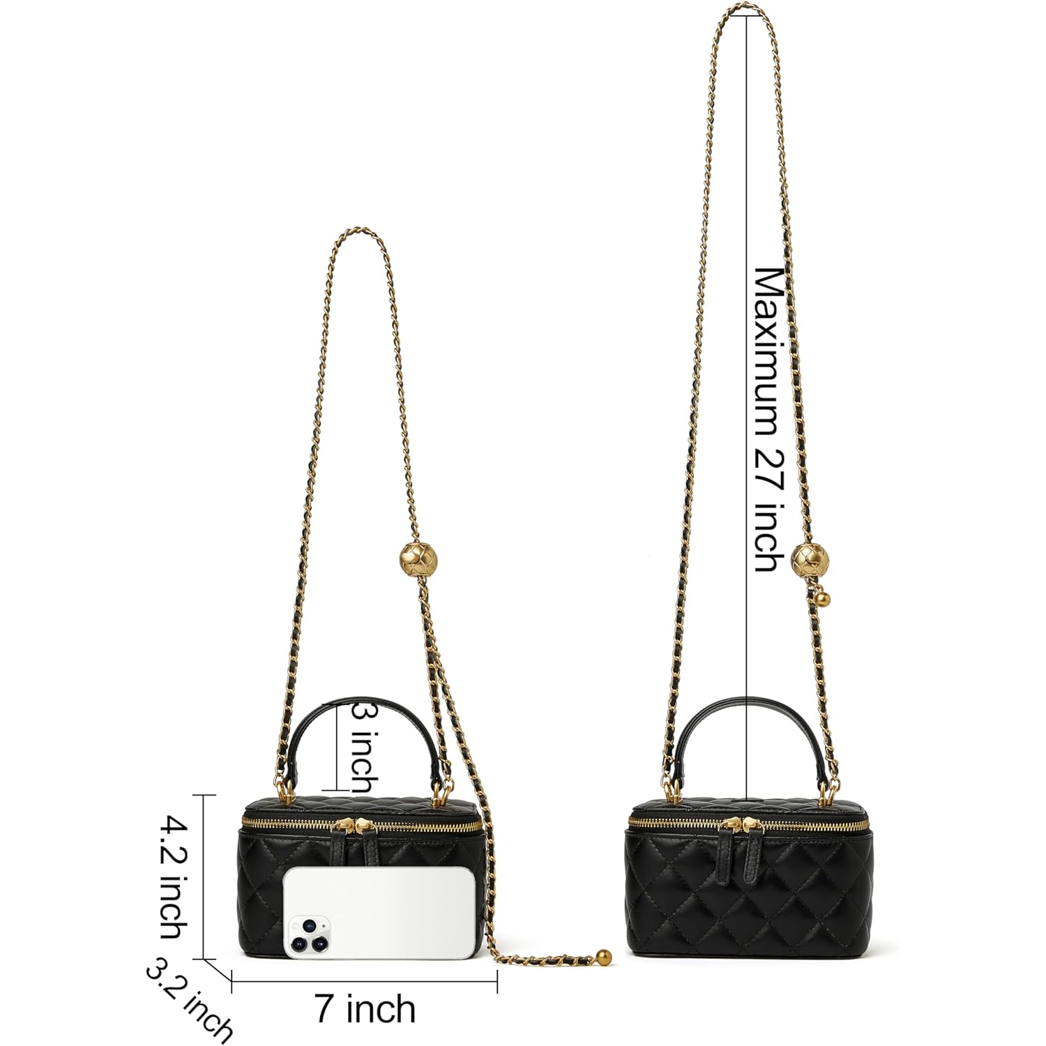 DORIS&JACKY Small Quilted Box Crossbody Purse For Women, Designer Lambskin Leather Mini Top Handle Tote Bag With Chain Strap