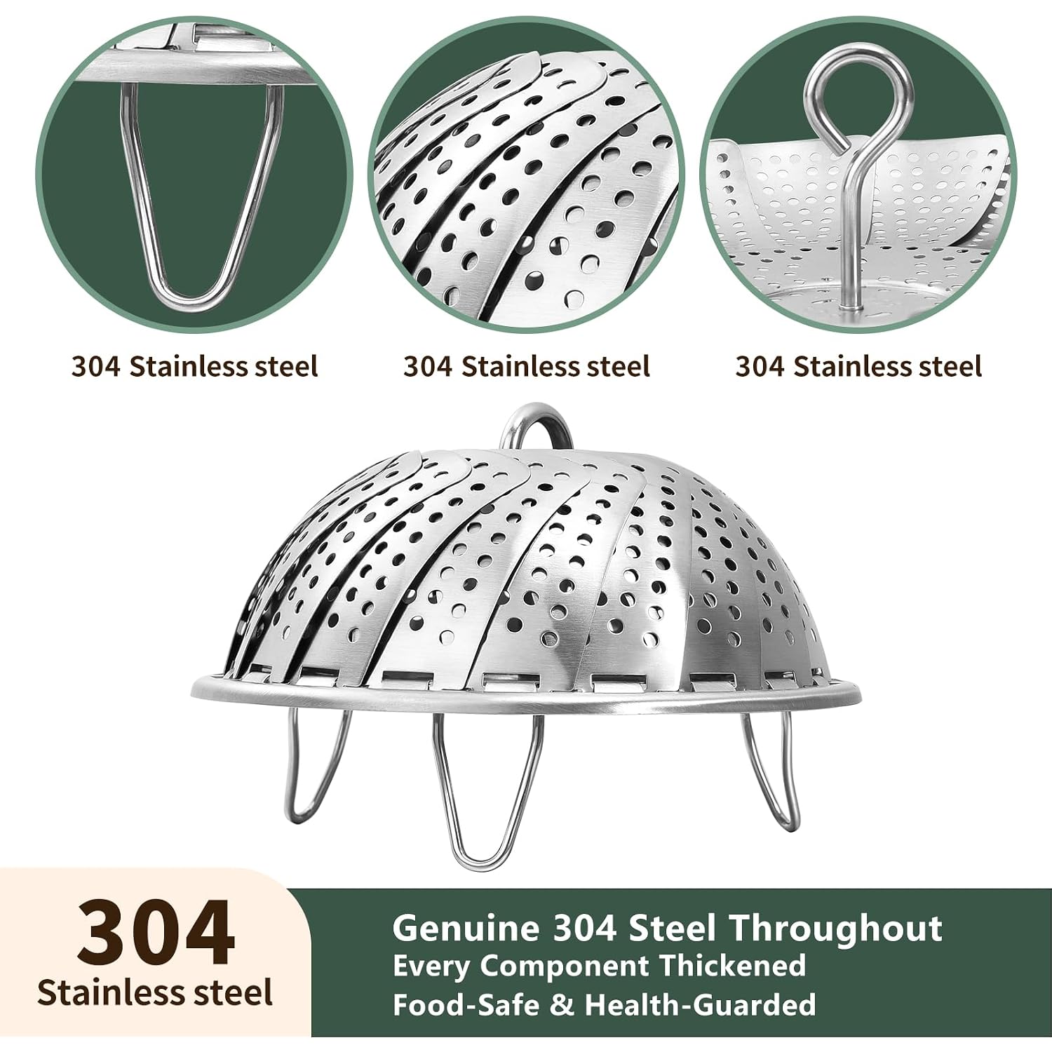 Steamer Basket For Cooking 304 Stainless Steel Entirely Thickened,Collapsible Steamer Insert For Pots, Fits Instant Pot/Skillets (5.5'' To 9.5'')