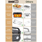 SOHIDA 1.8L+0.5L Heated Lunch Box for Men, 80W Electric Lunch Box with Long-handled Utensils for Adults, 12V/24V/110V Lonchera Eléctrica Portátil, Portable Food Warmer for Car/Truck/Office (Black)