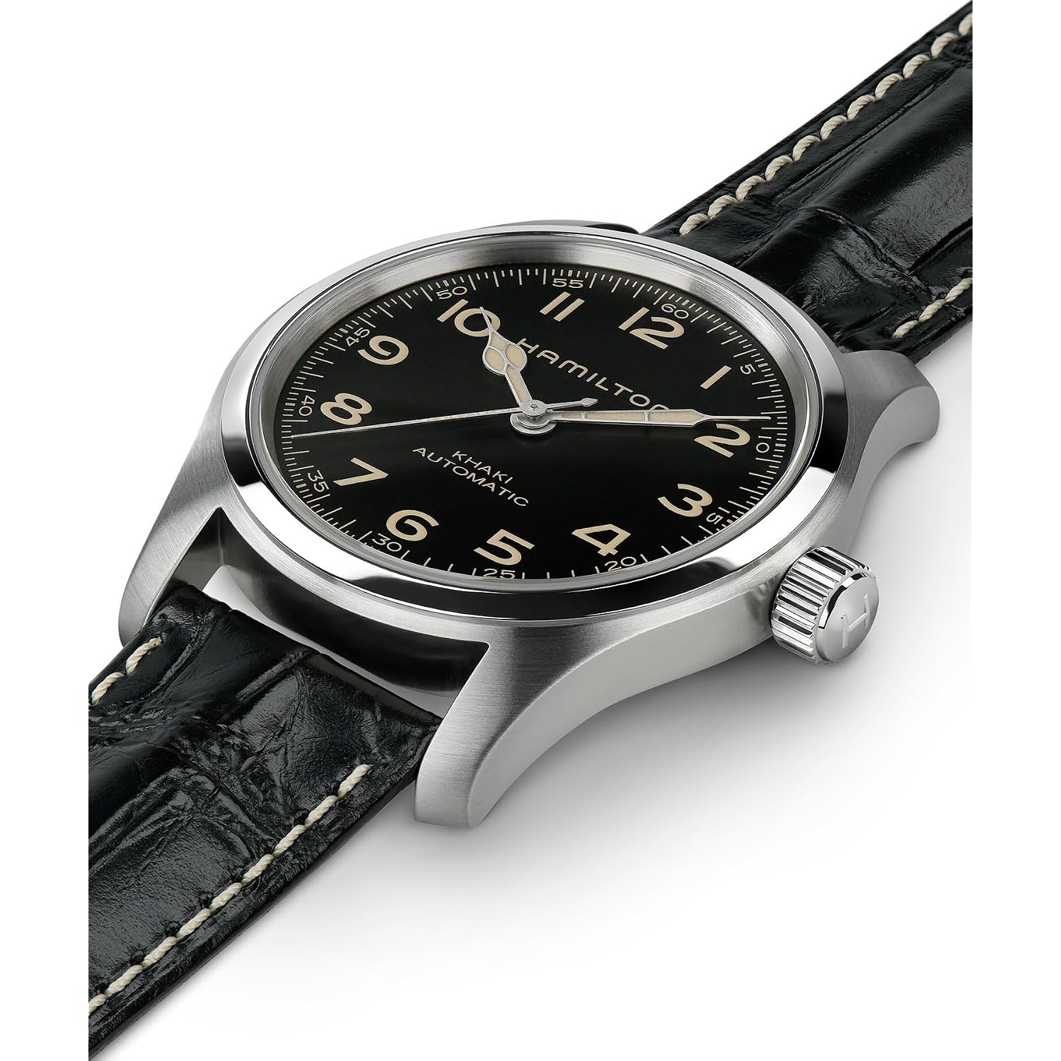 Hamilton Khaki Field Murph Automatic Men'S Watch, 42Mm Stainless Steel Case, Swiss Made, Black Dial Analog Wrist Watch For Men, 100M Waterproof, Sapphire Crystal, Cow Leather Strap