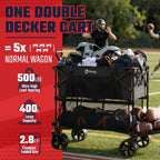 Sekey 500Lbs Heavy Duty Double Decker Wagon With Extender, 400L Large Capacity Collapsible Garden Cart Fits 10X10 Canopy, All-Terrain Big Wheels With Brakes, Foldable Utility Wagon For Sports, Camping