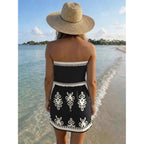 Saukole Summer Dress For Women Strapless Beach Cover Ups Boho Sundress Mini Dress Drawstring Waist With Pockets