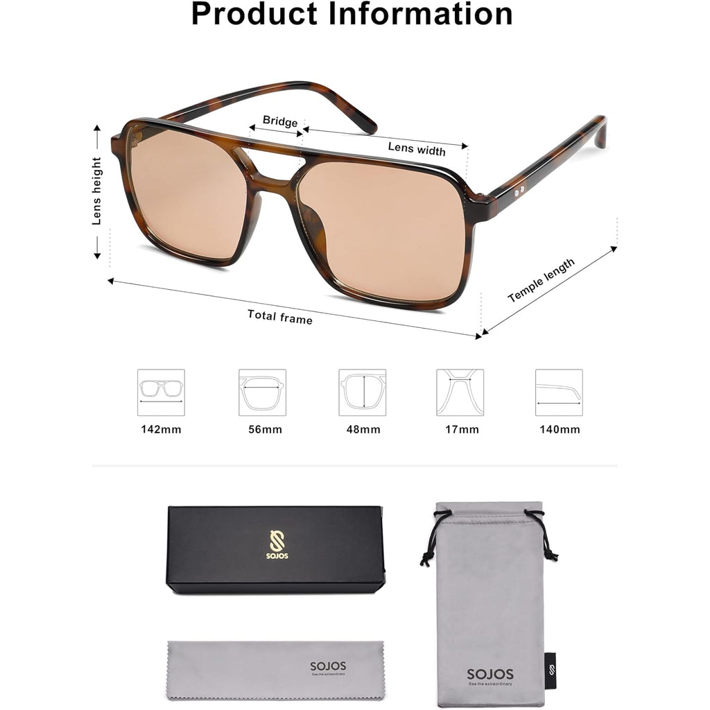 Sojos Trendy Vintage Aviator Square Sunglasses For Womens Mens Retro 70S Uv400 Women Sun Glasses Sj2327