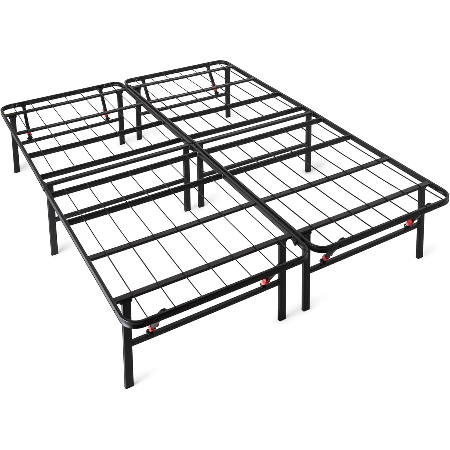 Amazon Basics Bed Frame with Storage, Foldable Metal Platform, Sturdy Steel, No Box Spring Needed, 14-inch High, Tool-Free Setup, Noise Free, Easy Assembly, Queen Size, Black