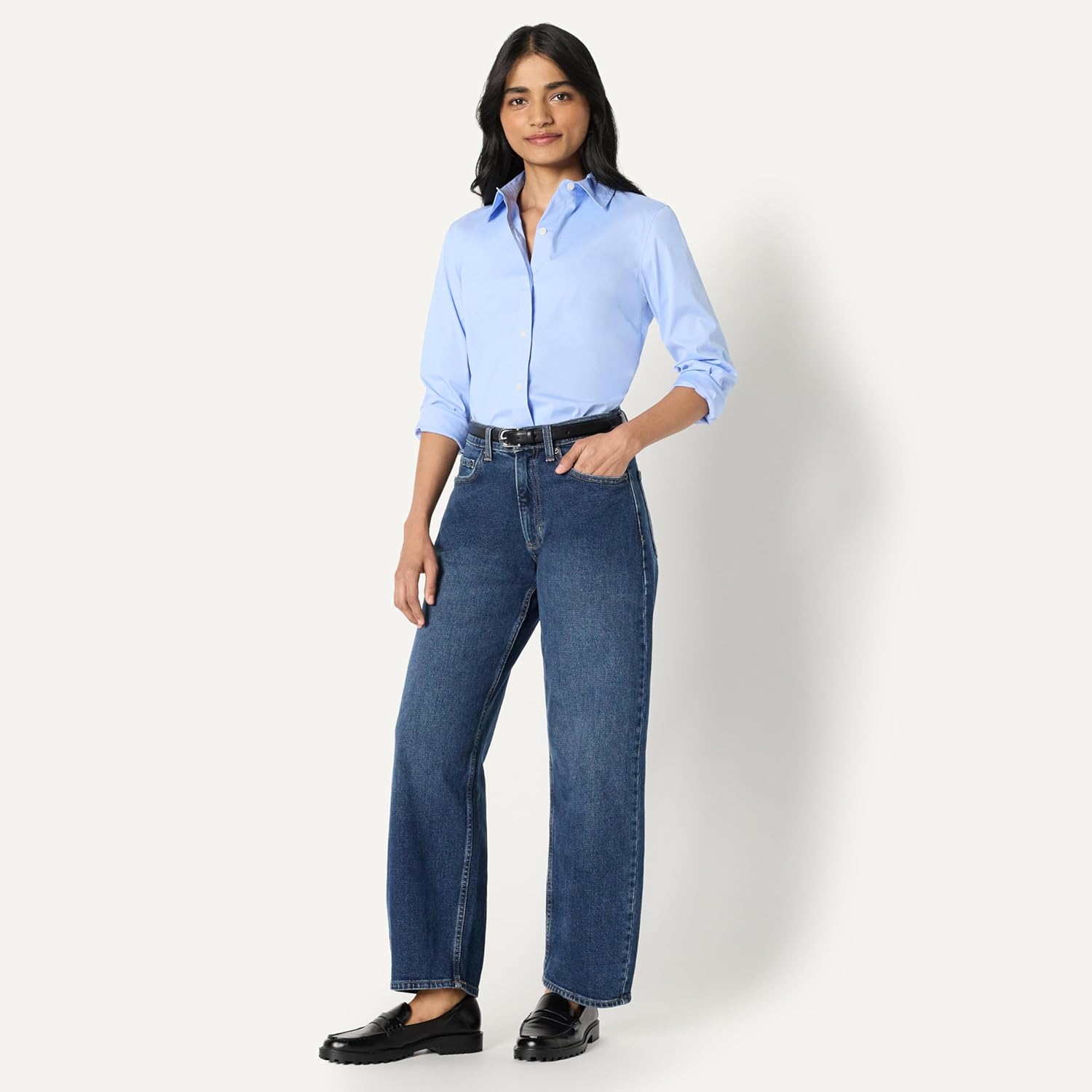 Women's Regular-Fit Stretch Poplin Button-Up Dress Shirt
