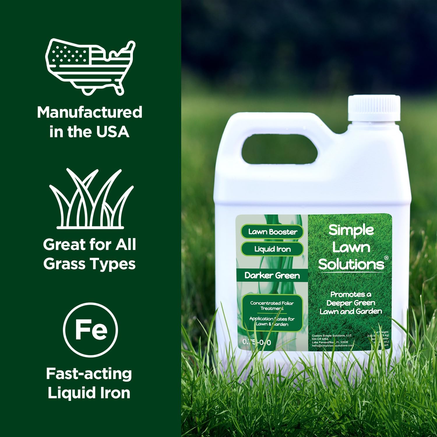 Simple Lawn Solutions - Liquid Iron Fertilizer Darker Green - Chelated Micronutrients - Concentrated Green Booster For Turf Grass, Indoor Plants And Outdoor Garden (32 Ounce)