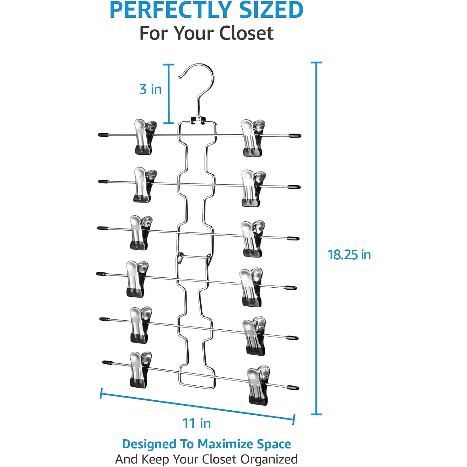 Zober 3-Pack 6-Tier Skirt Hangers With Clips - Pants Hangers With Clips Space Saving, Closet Organization, Swivel Hooks, College Dorm Essentials, Skirt Hangers For Women, Jeans Organizer For Closet