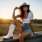 Cowboy Boots For Women - Mid Calf Cowgirl Boots Western Chunky Heel Pointed Toe Boot With Retro Embroidery, Country Concert Outfit Essentials For Rodeo Festival