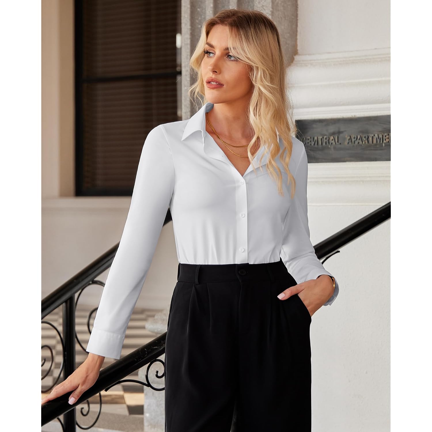 Button Down Shirts for Women Slim fit Long Sleeve Stretch Dress Shirts Work Shirt Wrinkle Free Office Blouses