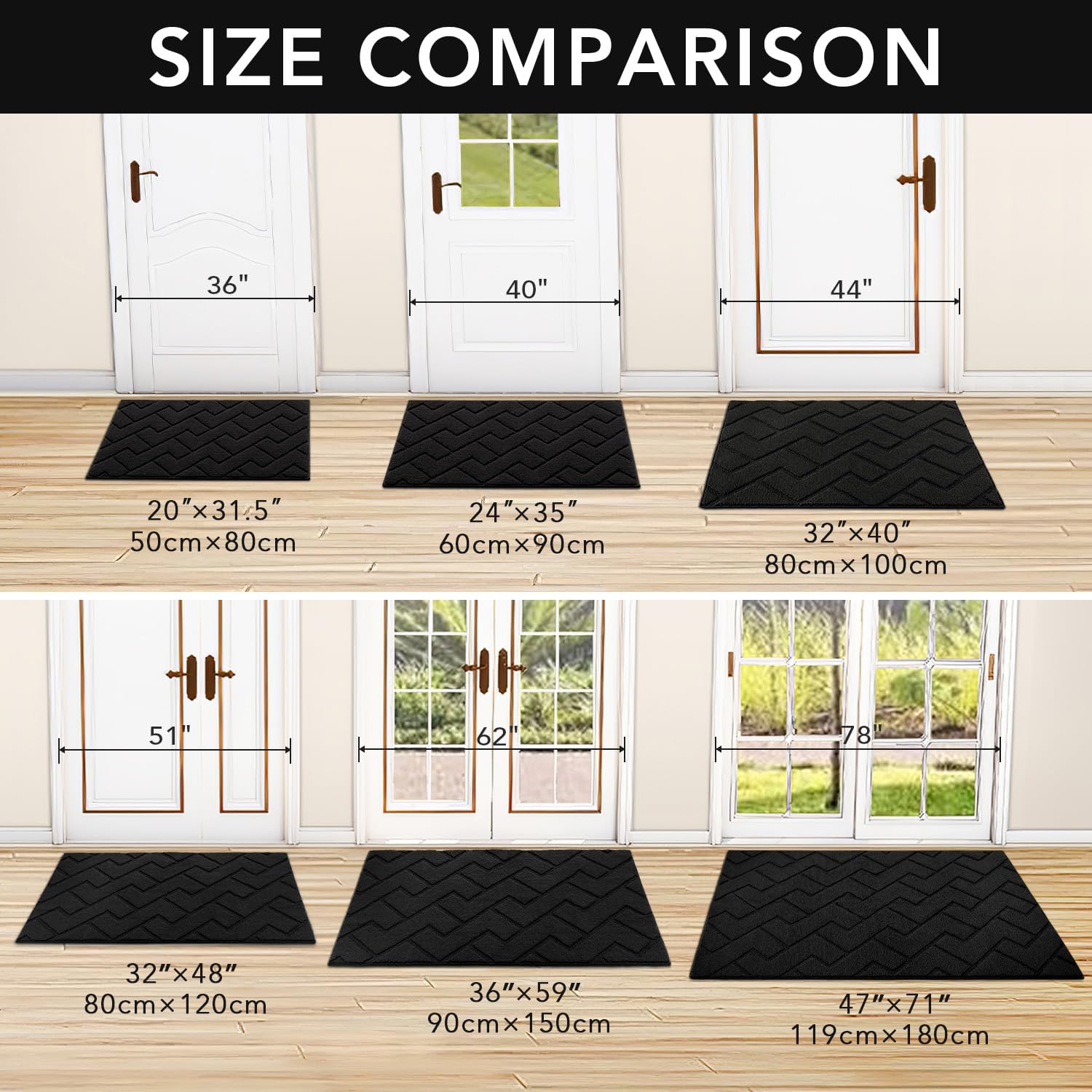 Indoor Doormat,Welcome Door Mat Tpr Backing Non Slip Mats 20"X32" Absorbent Resist Dirt Entrance Doormat Inside Floor For Entryway Washable Low-Profile (Black)