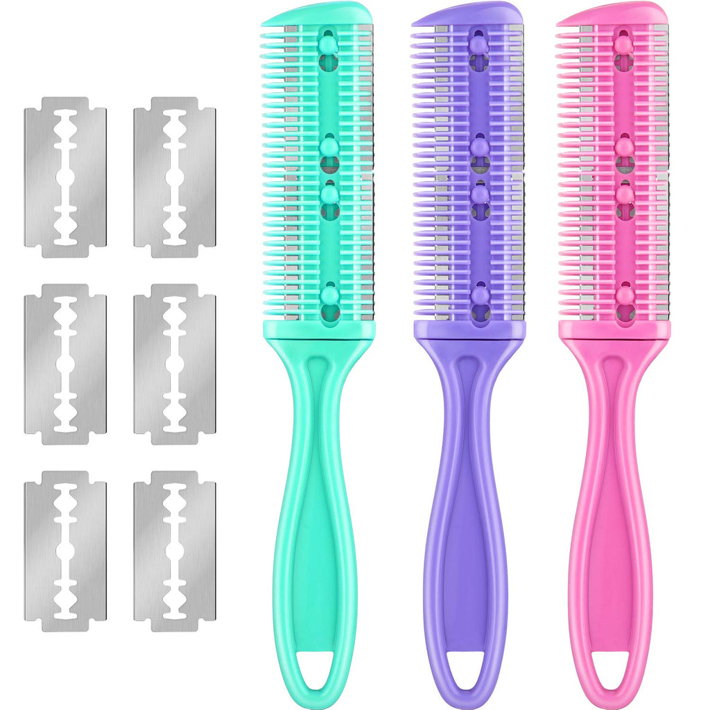 Maitys 3 Pcs Haircut Razor Comb Hair Cutting Comb With 12 Replacement Blades Double Edge Shaper For Salon & Home Styling Split Ends Trimmer Styler For Thick And Thin Hair