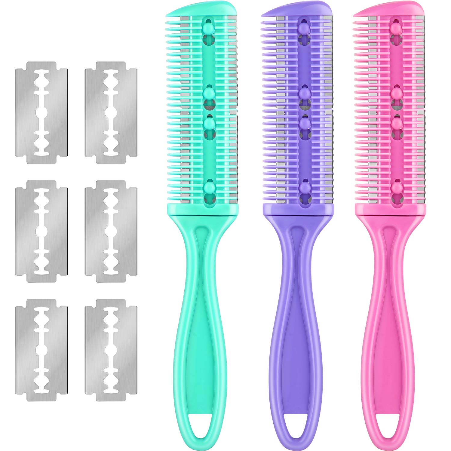 Maitys 3 Pcs Haircut Razor Comb Hair Cutting Comb With 12 Replacement Blades Double Edge Shaper For Salon & Home Styling Split Ends Trimmer Styler For Thick And Thin Hair